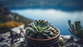 Frais succulent plante dans vert fleur pot généré par ai photo