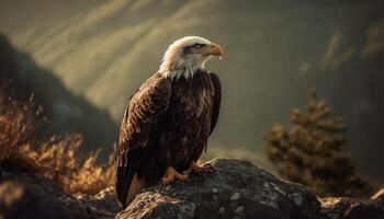 majestueux chauve Aigle se percher sur arbre branche généré par ai photo