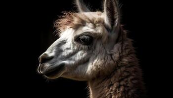 duveteux alpaga regarde, mignonne portrait dans la nature généré par ai photo