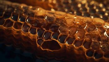 hexagonal nid d'abeille cadres tenir d'or sucré nourriture généré par ai photo