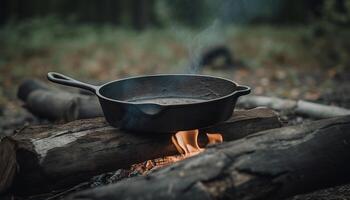 grillé repas sur vieux jeter le fer manipuler généré par ai photo