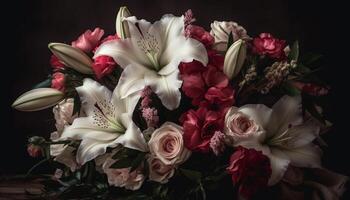 Frais bouquet de rose et violet fleurs généré par ai photo