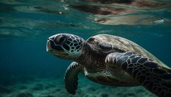 en danger mer tortue nage dans tranquille récif généré par ai photo