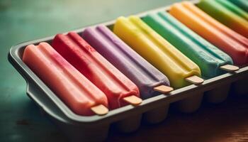 dessert dans Plastique récipient sur table généré par ai photo