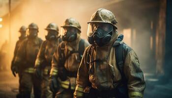 protecteur vêtements de travail et gaz masques pour militaire généré par ai photo