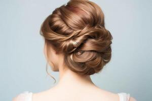 Stock photo de chignon coiffures pour longue cheveux Regardez forme retour la photographie ai généré