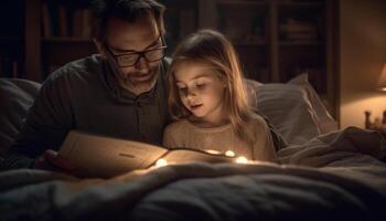 père lit une heure du coucher récit à fille généré par ai photo