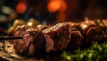 grillé du boeuf filet, pimenter arôme, rustique réglage généré par ai photo