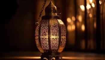 antique lanterne embrasé brillant, symbole de spiritualité généré par ai photo
