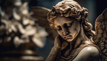prier femmes faire le deuil à gothique la tombe statues généré par ai photo