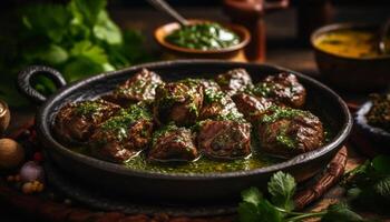 fait maison grillé du boeuf apéritif avec Frais des légumes généré par ai photo