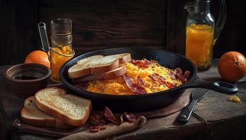 rustique repas sur bois tableau, gourmet fraîcheur généré par ai photo