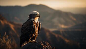 majestueux chauve Aigle se percher sur Montagne de pointe généré par ai photo