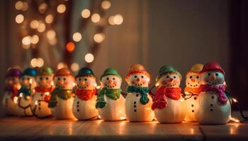 bonhomme de neige décoration fête hiver avec embrasé lumières généré par ai photo