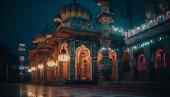 illuminé minaret symbolise ancien spiritualité dans ville généré par ai photo