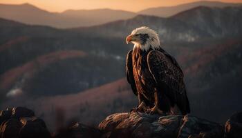 majestueux chauve Aigle monte en flèche dans tranquille scène généré par ai photo