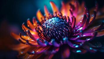 vibrant fleur tête brille dans foncé nuit généré par ai photo