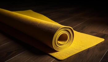 roulé en haut Jaune tapis pour yoga entraine toi généré par ai photo