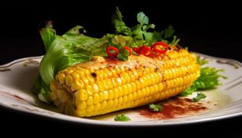 grillé légumes, viandes et Fruit de mer plat généré par ai photo