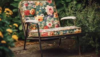 relaxation dans la nature vieux façonné rustique fauteuil en plein air généré par ai photo