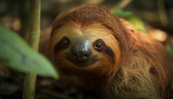 proche en haut de mignonne lémuriens à la recherche à caméra généré par ai photo