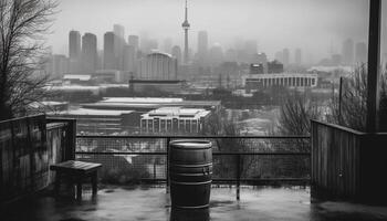 Urbain horizon réfléchi dans humide l'automne bois généré par ai photo