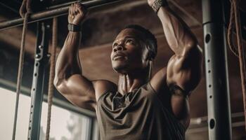 musclé athlète exercice force dans santé club Gym généré par ai photo