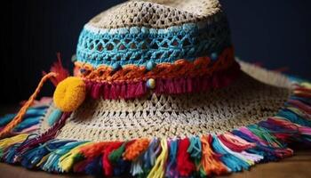 tissé la laine casquette, indigène culture souvenir décoration généré par ai photo