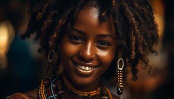 souriant africain américain beauté dégage confiance et bonheur généré par ai photo