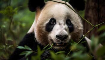 mignonne maki et géant Panda dans la nature réserve généré par ai photo