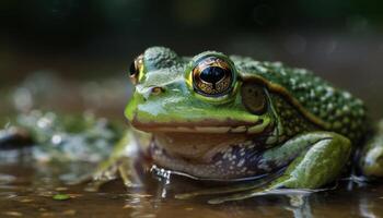 petit vert crapaud séance dans humide étang généré par ai photo