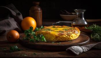 en bonne santé biologique végétarien repas sur rustique bois table généré par ai photo