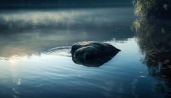 tranquille scène de bleu étang reflète forêt généré par ai photo