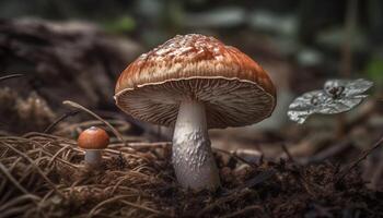 Pointé mouche agaric, toxique beauté dans la nature généré par ai photo