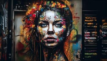 un Jeune femme crée vibrant visage La peinture généré par ai photo