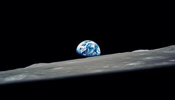 bleu sphère en orbite planète Terre dans extérieur espace généré par ai photo