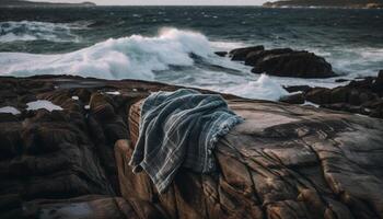 vagues crash sur rocheux côte création beauté généré par ai photo