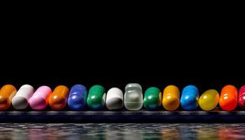 multi coloré pilules dans une Jaune capsule généré par ai photo
