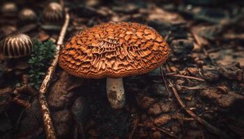 Frais biologique champignon vénéneux croissance dans l'automne forêt généré par ai photo