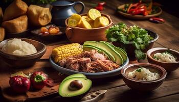 en bonne santé repas de grillé du boeuf et des légumes généré par ai photo