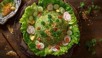 Frais gourmet salade fabriqué avec biologique des légumes généré par ai photo