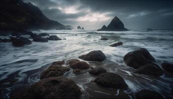 le coucher du soleil reflète dans tranquille asturies paysage aquatique beauté généré par ai photo