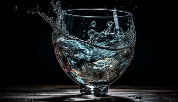 transparent liquide dans fragile cristal verre, rafraîchissant fraîcheur généré par ai photo