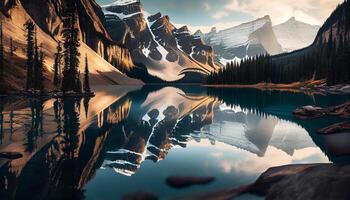 majestueux Montagne intervalle reflète Naturel beauté à Aube généré par ai photo