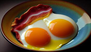 frit porc et Oeuf sur gourmet assiette généré par ai photo