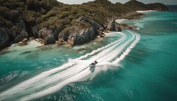 surfant Hommes capture vagues, drone capture beauté généré par ai photo