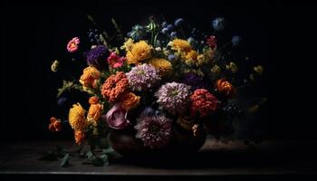 Frais bouquet de multicolore marguerites sur en bois table généré par ai photo