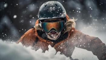 snowboarder braves du froid pour hiver aventure vacances généré par ai photo