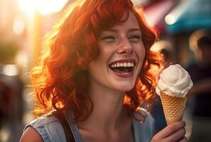 fille avec la glace crème. illustration ai génératif photo