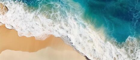 plage, yeux d'oiseau voir, génératif ai yeux d'oiseau vue plage très petit vagues, photo